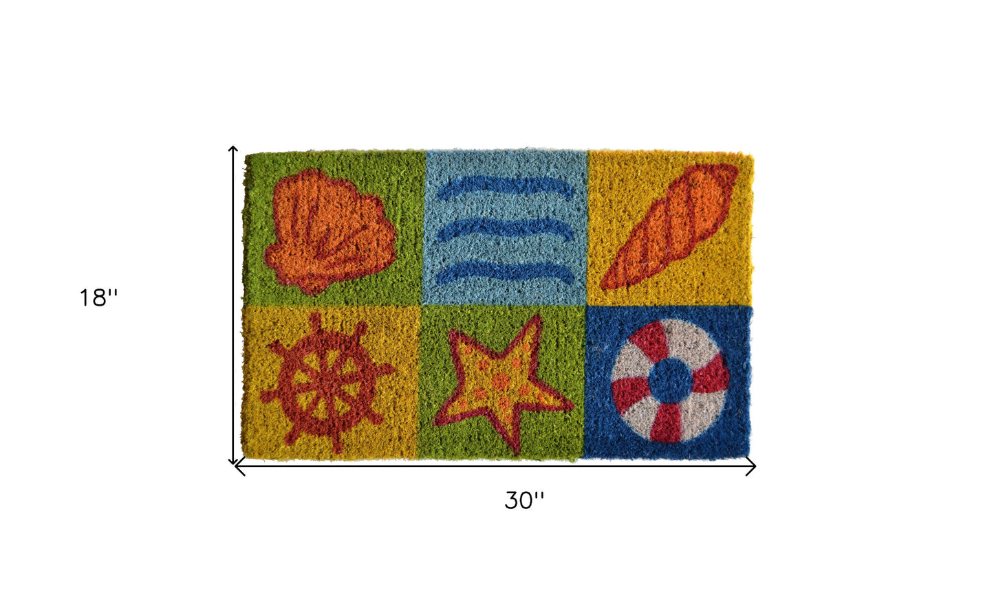 18" X 30" Orange Yellow Coir Seashells Outdoor Summer Door Mat