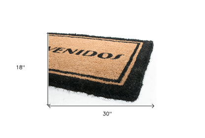 18" X 30" Brown and Black Coir Bienvenidos Outdoor Door Mat