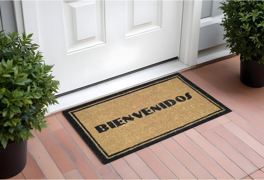 18" X 30" Brown and Black Coir Bienvenidos Outdoor Door Mat