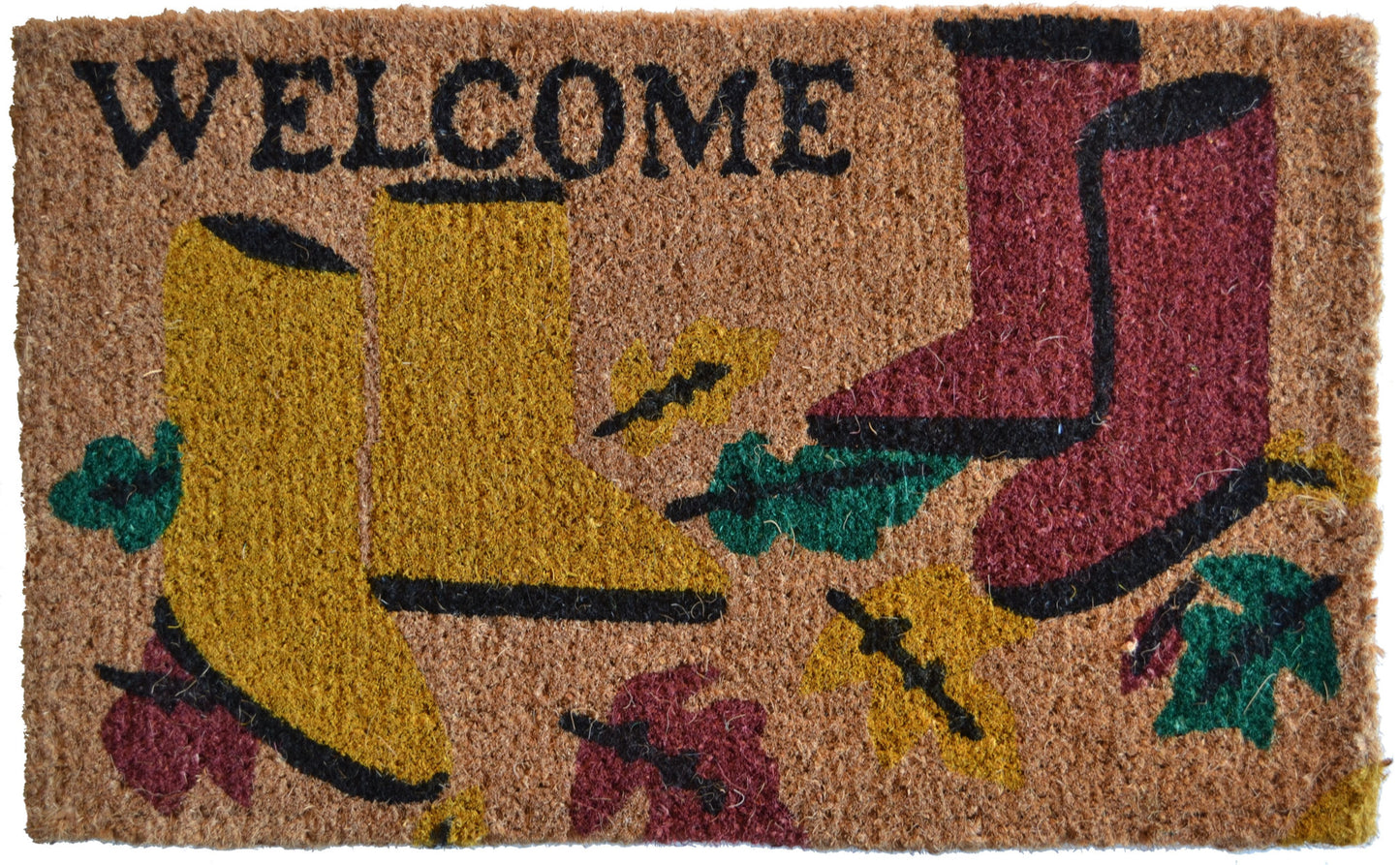 18" X 30" Brown and Red Coir Leaves Welcome Outdoor Spring Door Mat