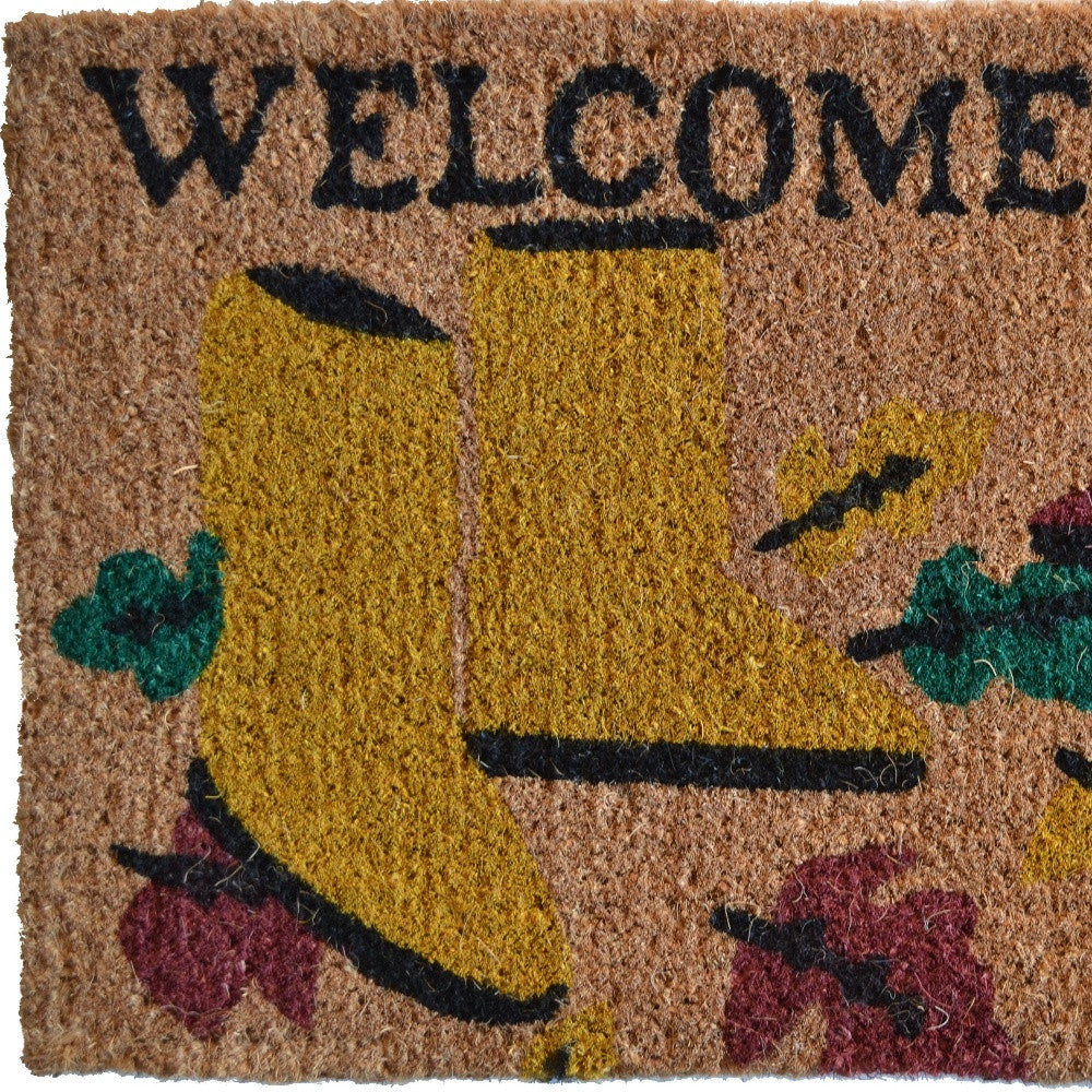 18" X 30" Brown and Red Coir Leaves Welcome Outdoor Spring Door Mat