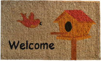 18" X 30" Beige and Black Coir Bird Welcome Outdoor Door Mat