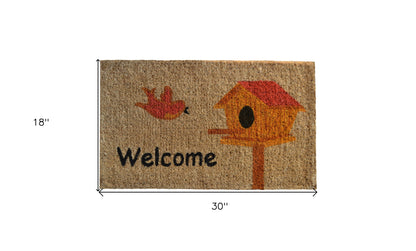 18" X 30" Beige and Black Coir Bird Welcome Outdoor Door Mat