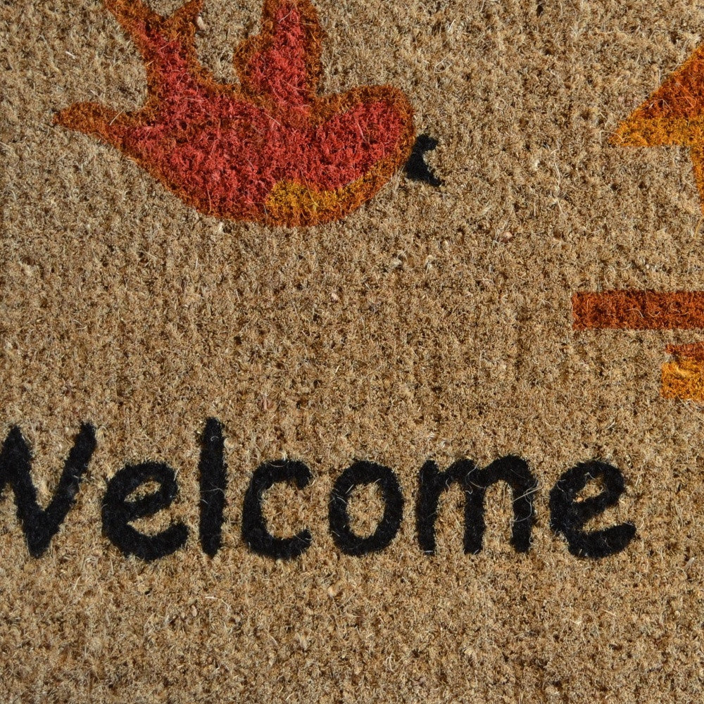 18" X 30" Beige and Black Coir Bird Welcome Outdoor Door Mat