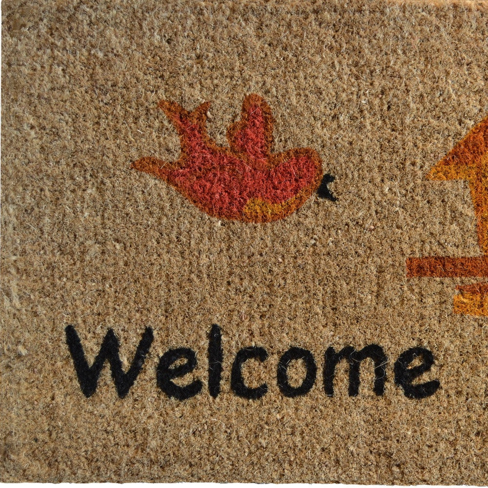 18" X 30" Beige and Black Coir Bird Welcome Outdoor Door Mat