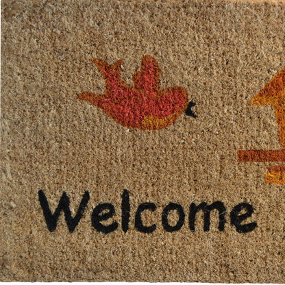 18" X 30" Beige and Black Coir Bird Welcome Outdoor Door Mat