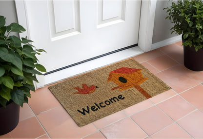 18" X 30" Beige and Black Coir Bird Welcome Outdoor Door Mat