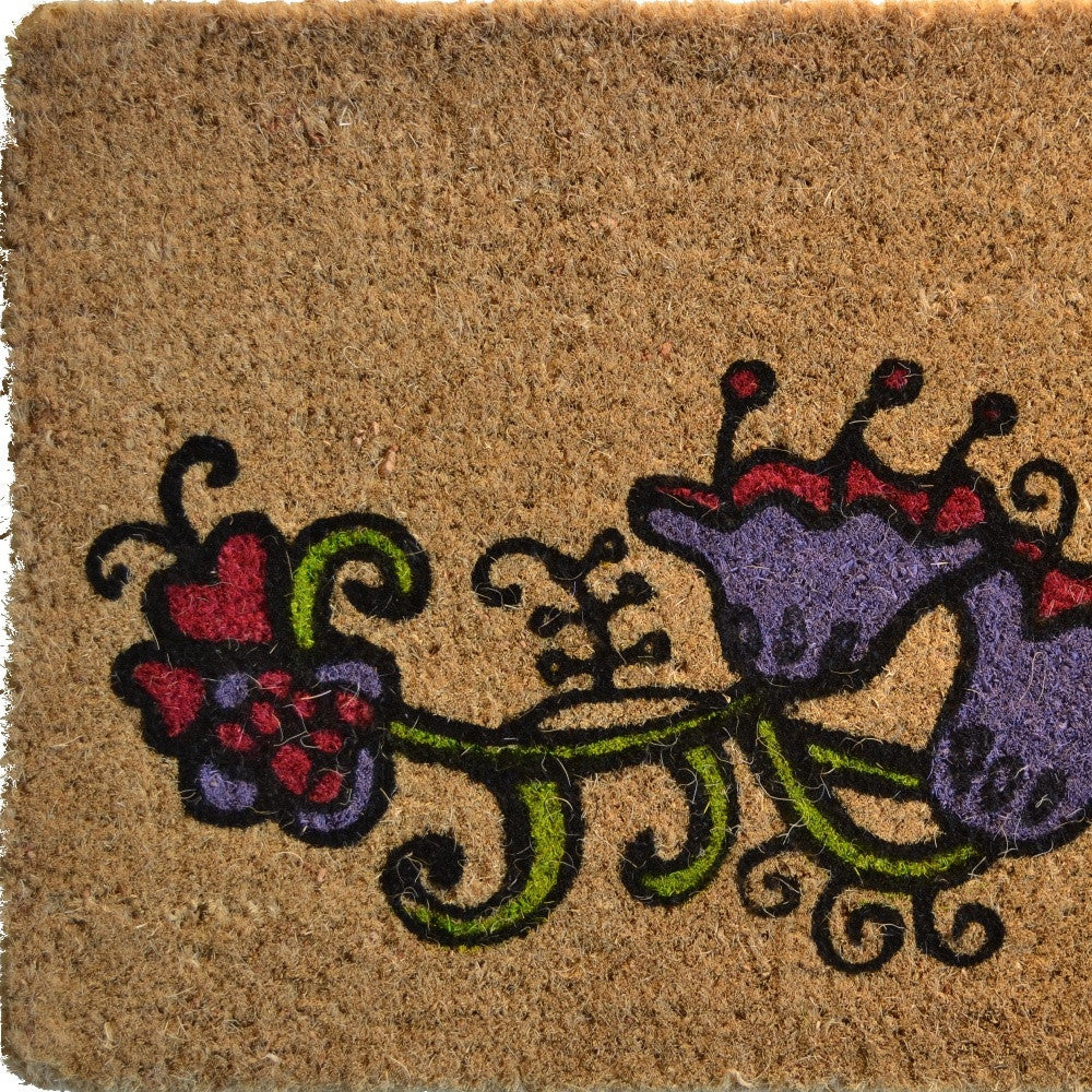 18" X 30" Brown and Black Coir Floral Outdoor Door Mat