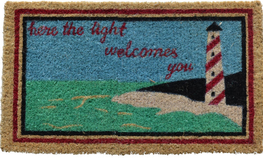 18" X 30" Brown Coir Lighthouse Here The Light Welcomes You Outdoor Door Mat