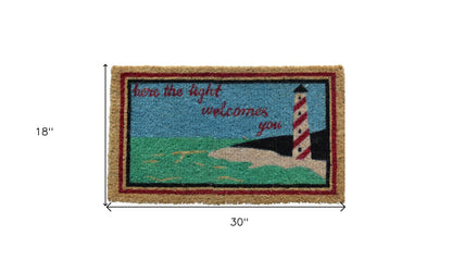 18" X 30" Brown Coir Lighthouse Here The Light Welcomes You Outdoor Door Mat