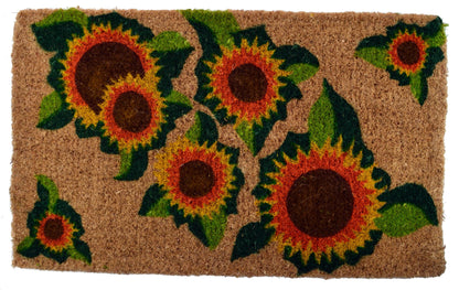 18" X 30" Brown Orange and Yellow Coir Floral Outdoor Summer Door Mat