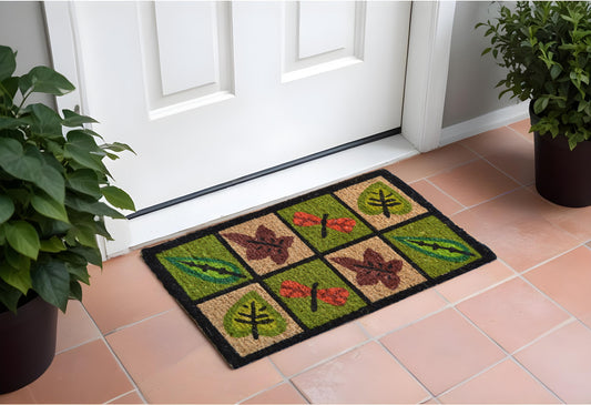 18" X 30" Brown Coir Leaves Outdoor Door Mat