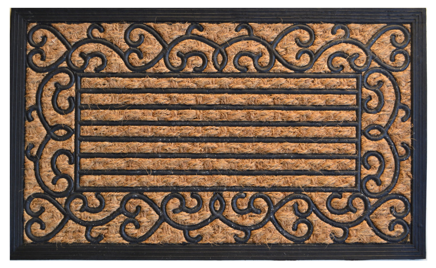 18" X 30" Brown and Black Rubber Scrollwork Outdoor Door Mat