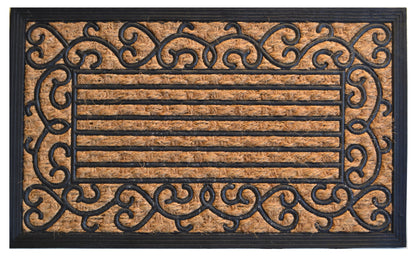 18" X 30" Brown and Black Rubber Scrollwork Outdoor Door Mat