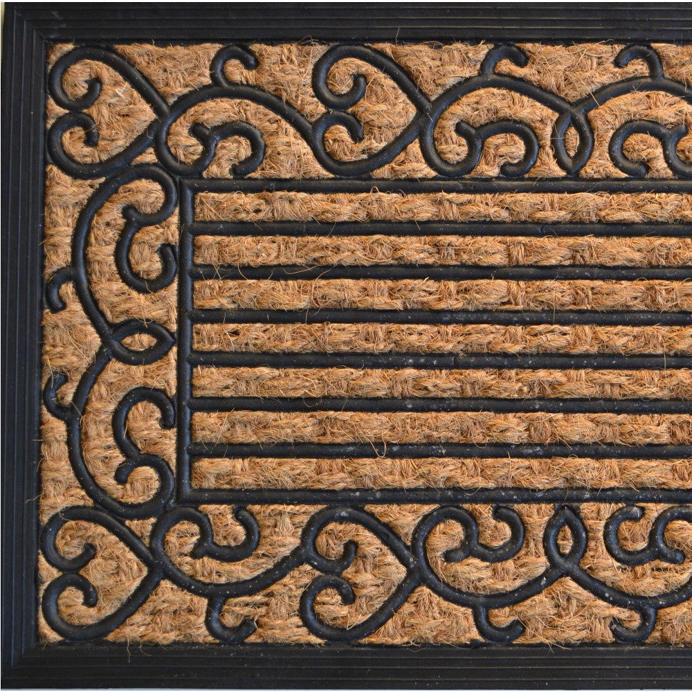 18" X 30" Brown and Black Rubber Scrollwork Outdoor Door Mat