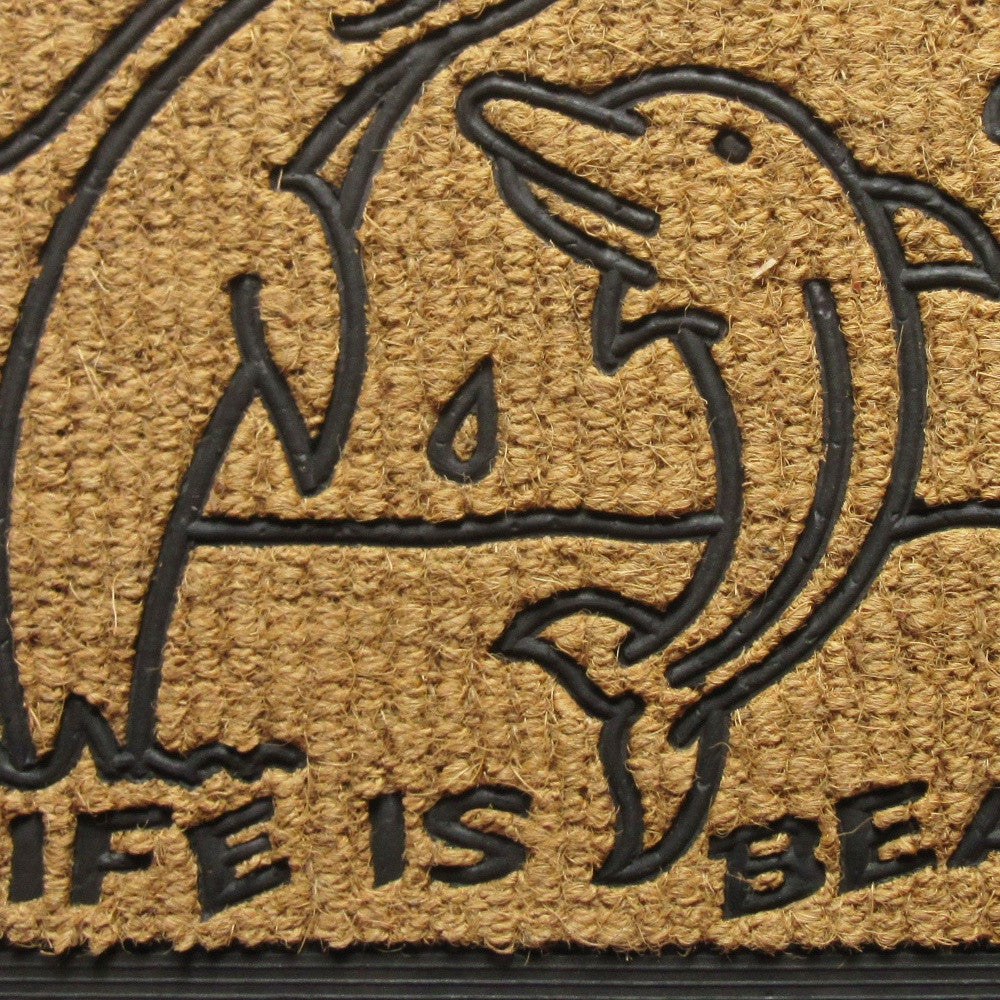 18" X 30" Brown and Black Rubber And Coir Dolphin Life is Beautiful Outdoor Door Mat