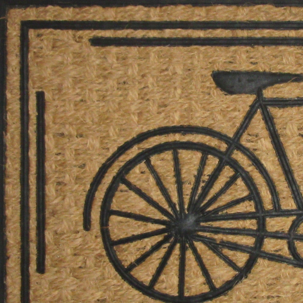 18" X 30" Brown and Black Rubber And Coir Bicycle Outdoor Door Mat