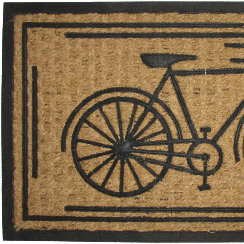 18" X 30" Brown and Black Rubber And Coir Bicycle Outdoor Door Mat