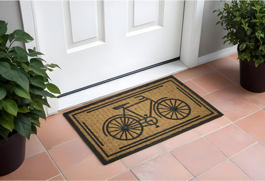 18" X 30" Brown and Black Rubber And Coir Bicycle Outdoor Door Mat