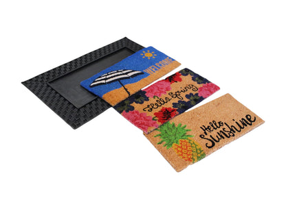 18" X 30" Brown and Black Rubber and Coir Spring Summer Outdoor Door Mat With Inserts