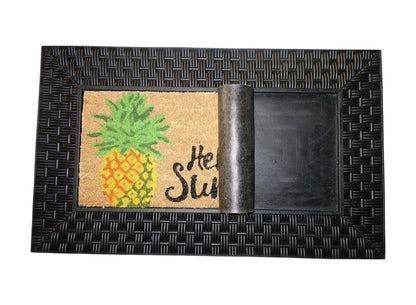 18" X 30" Brown and Black Rubber and Coir Spring Summer Outdoor Door Mat With Inserts