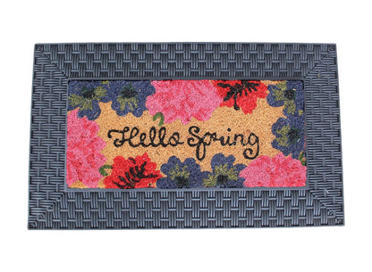 18" X 30" Brown and Black Rubber and Coir Spring Summer Outdoor Door Mat With Inserts