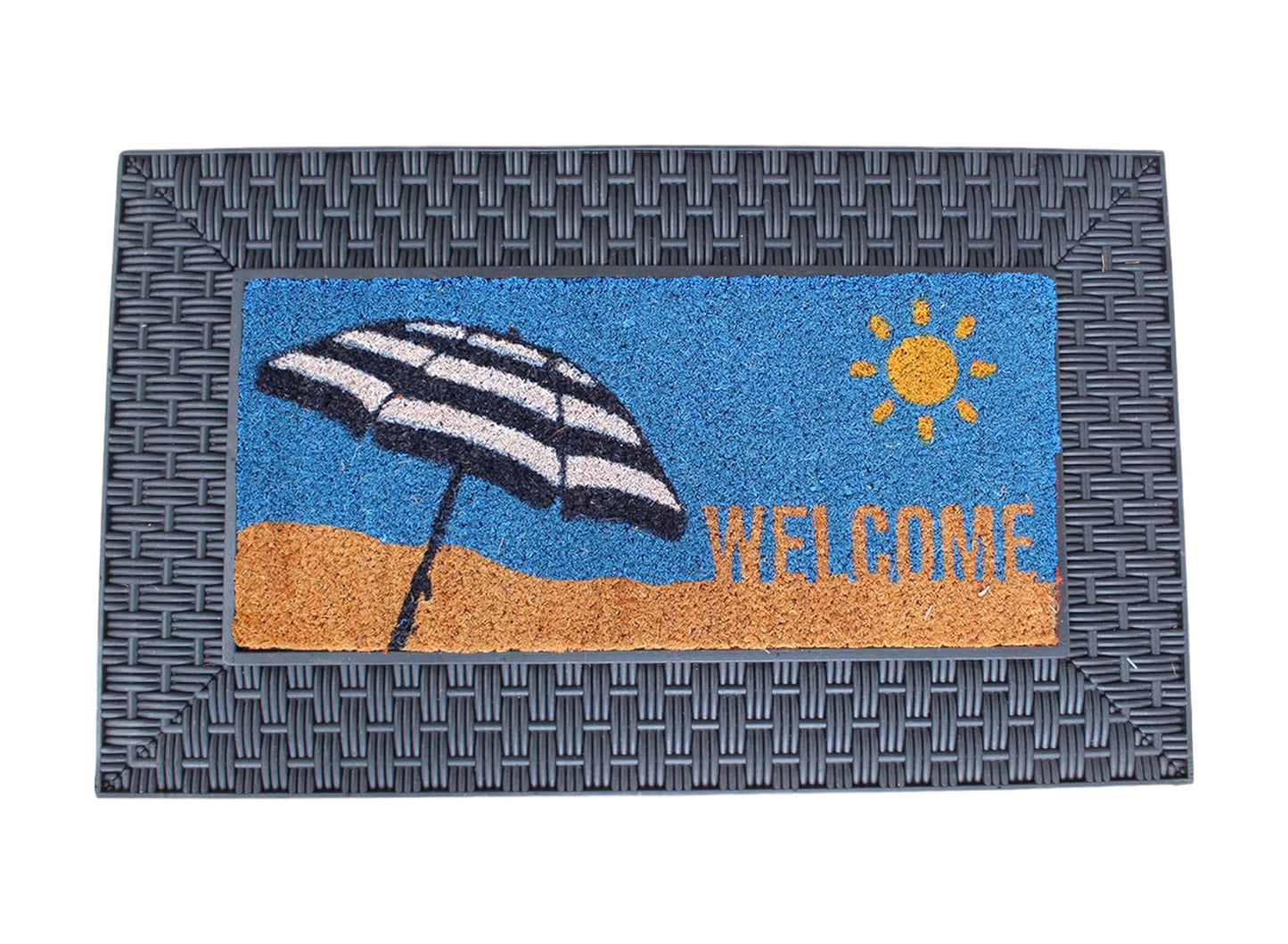 18" X 30" Brown and Black Rubber and Coir Spring Summer Outdoor Door Mat With Inserts