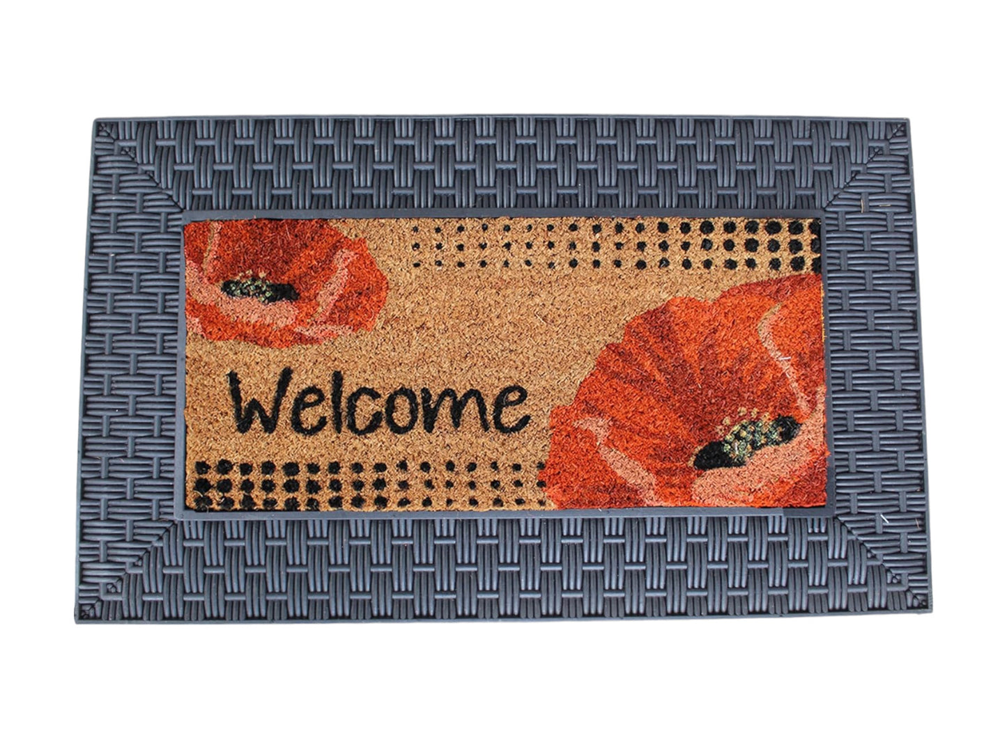 18" X 30" Brown Rubber and Coir Seasonal Outdoor Door Mat With Inserts