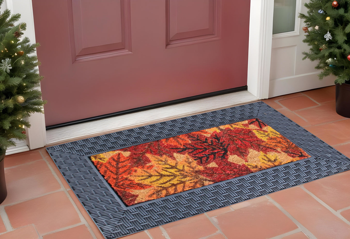 18" X 30" Brown Rubber and Coir Seasonal Outdoor Door Mat With Inserts