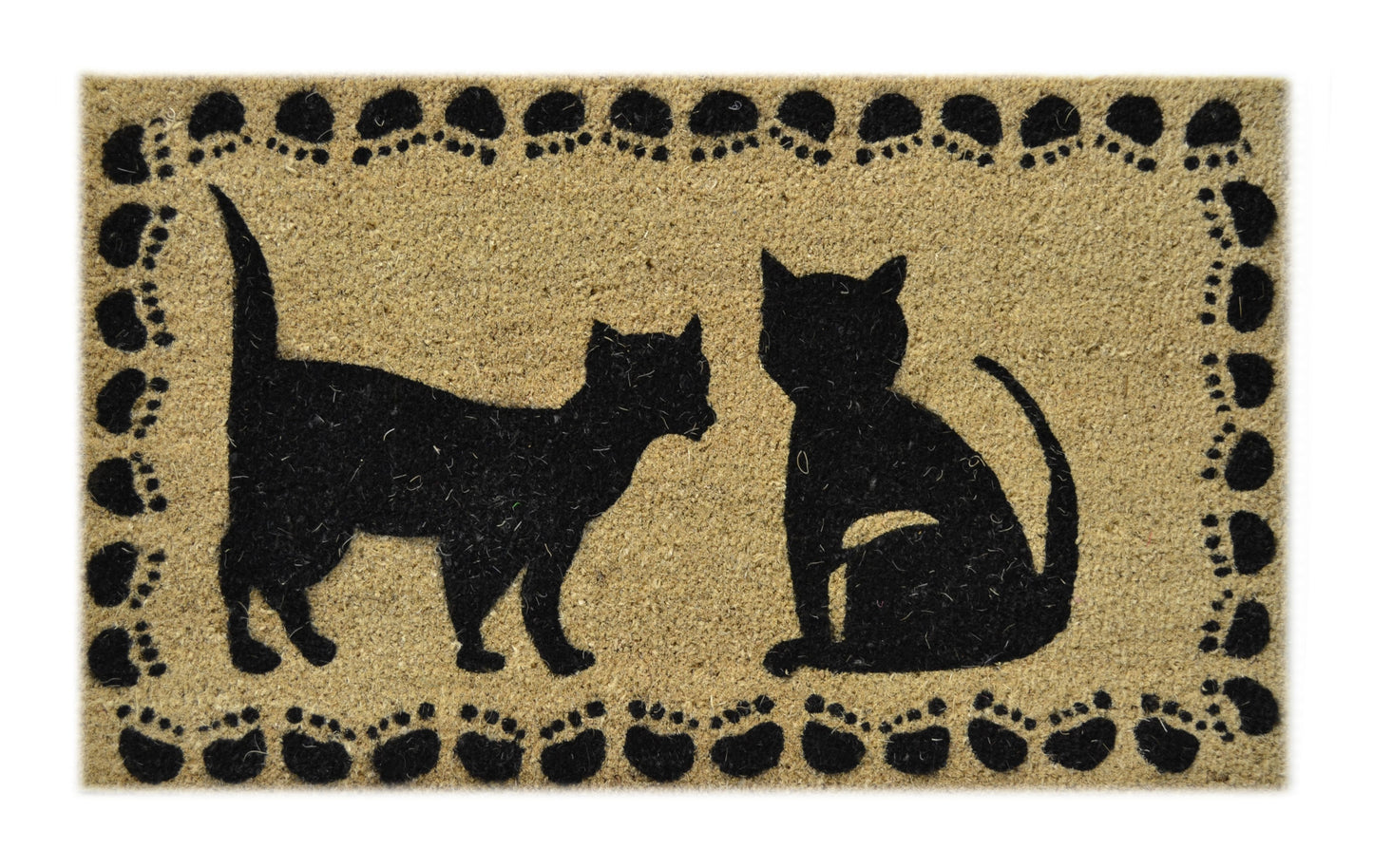 18" X 30" Beige and Black Coir Cat Outdoor Door Mat