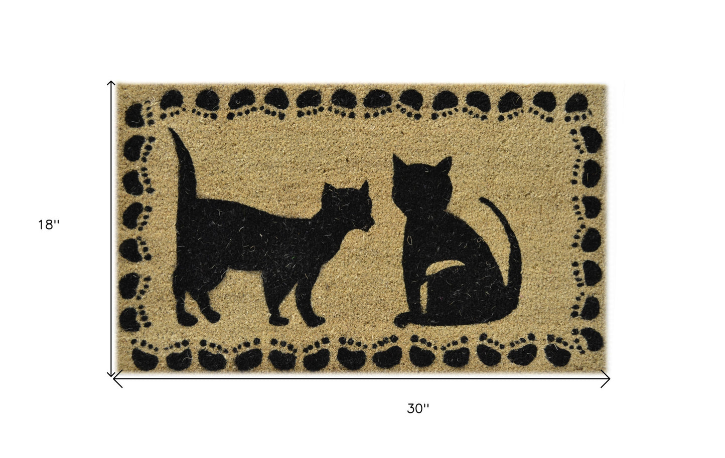 18" X 30" Beige and Black Coir Cat Outdoor Door Mat