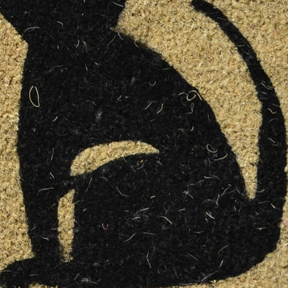 18" X 30" Beige and Black Coir Cat Outdoor Door Mat