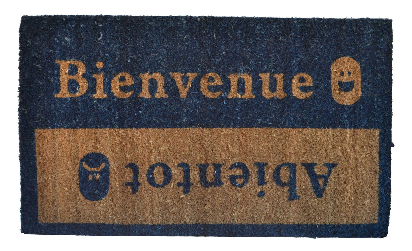 18" X 30" Brown and Blue Coir Bienvenue Abientot Outdoor Door Mat