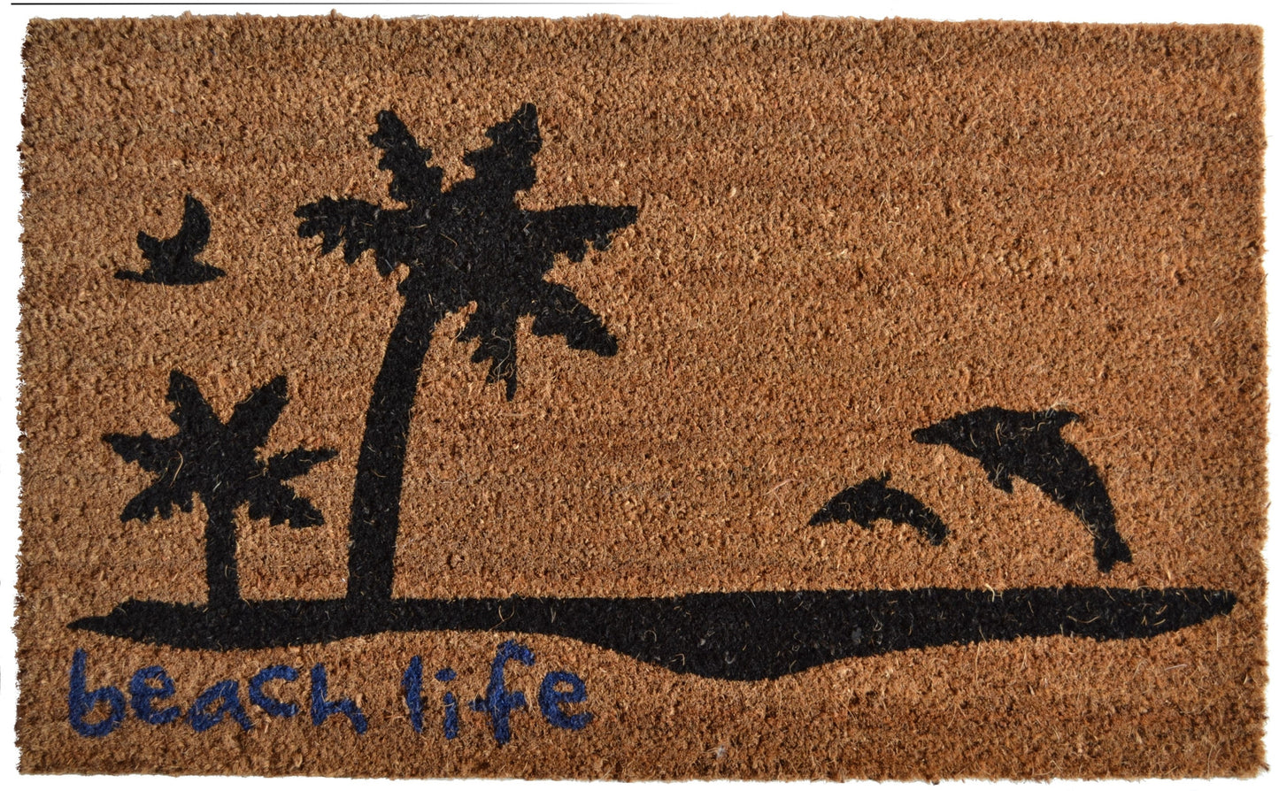 18" X 30" Brown and Black Coir Tropical Beach Life Outdoor Door Mat