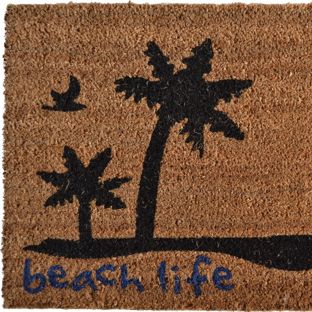 18" X 30" Brown and Black Coir Tropical Beach Life Outdoor Door Mat