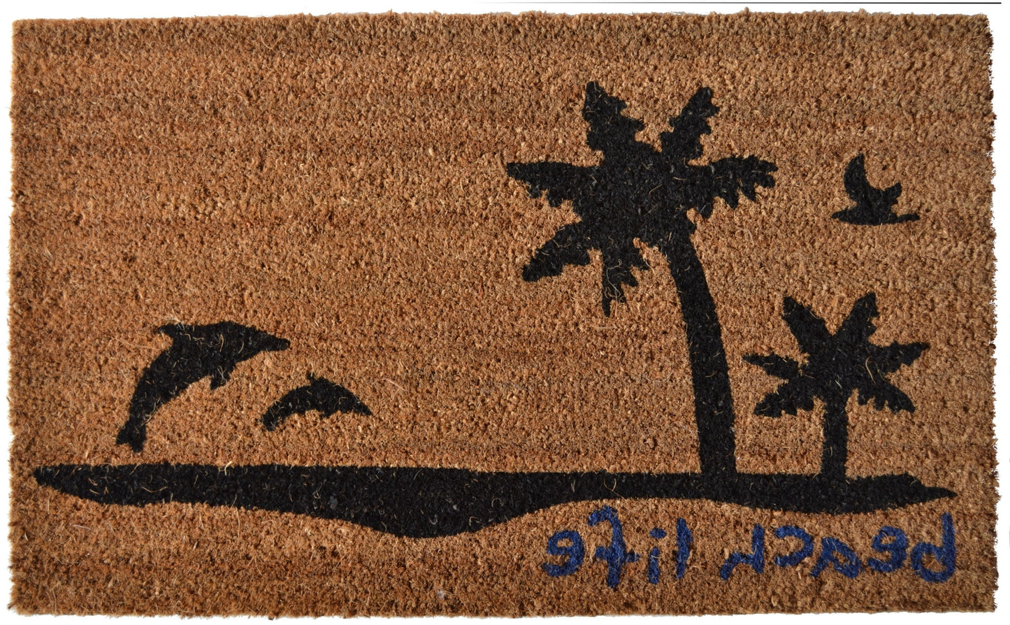 18" X 30" Brown and Black Coir Tropical Beach Life Outdoor Door Mat