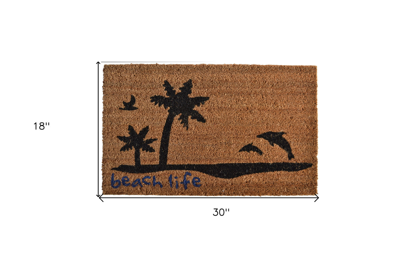 18" X 30" Brown and Black Coir Tropical Beach Life Outdoor Door Mat