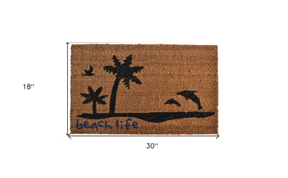 18" X 30" Brown and Black Coir Tropical Beach Life Outdoor Door Mat