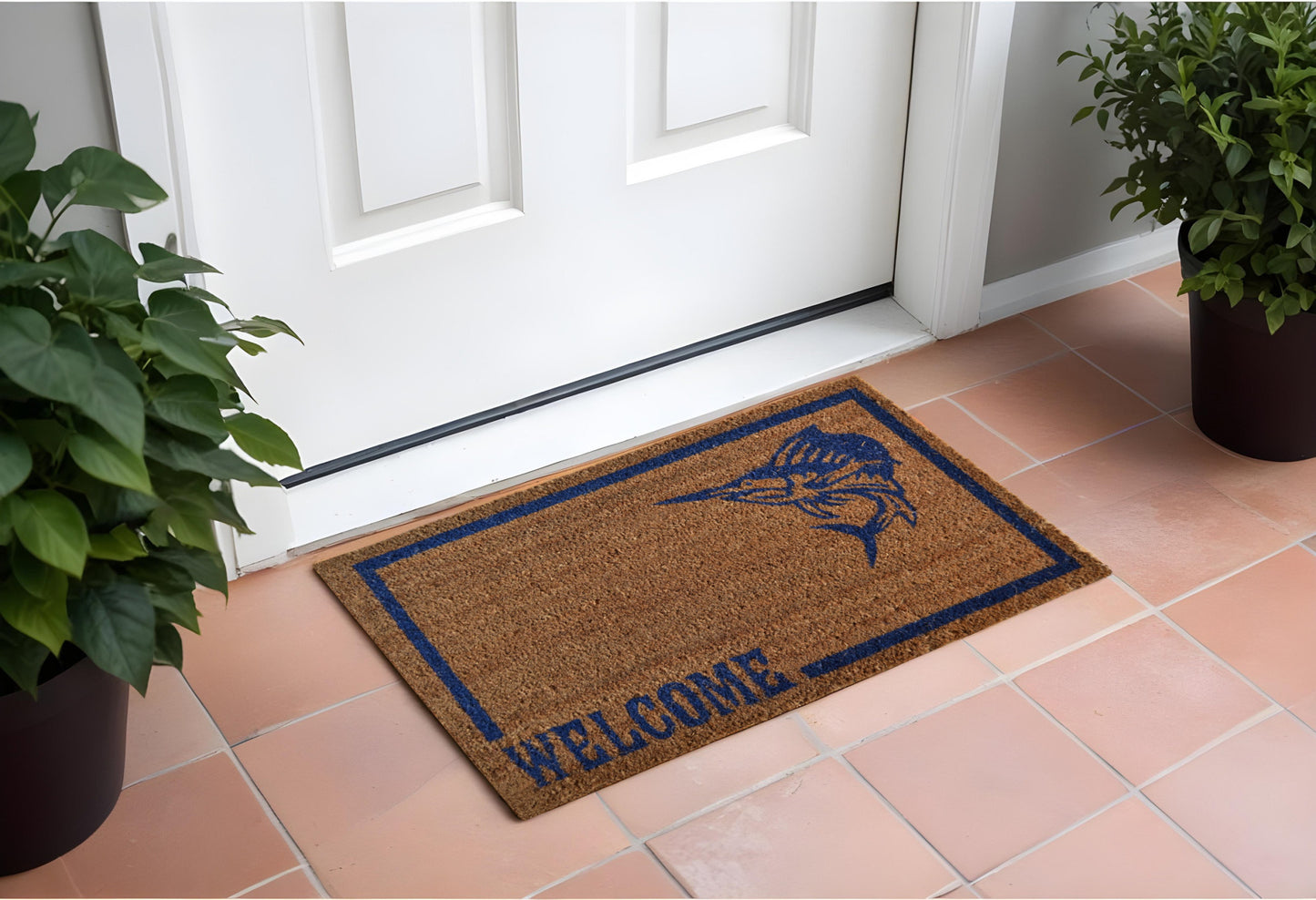 18" X 30" Brown and Black Coir Swordfish Welcome Outdoor Door Mat