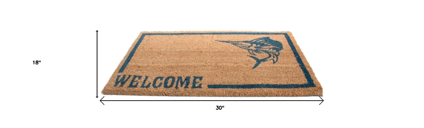 18" X 30" Brown and Black Coir Swordfish Welcome Outdoor Door Mat