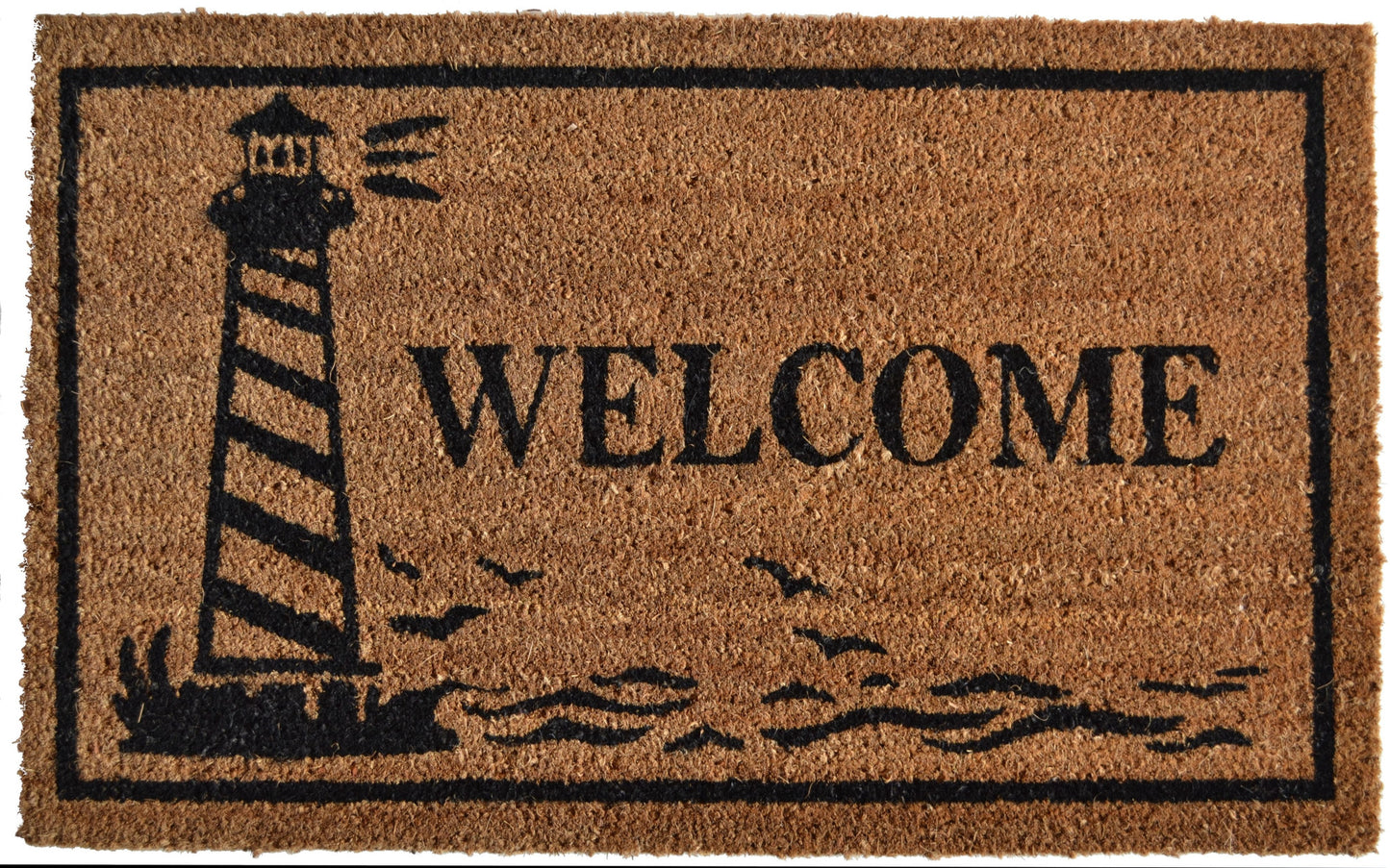 18" X 30" Brown and Black Coir Lighthouse Welcome Outdoor Door Mat