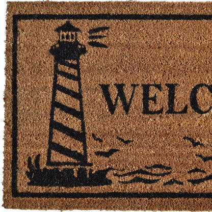 18" X 30" Brown and Black Coir Lighthouse Welcome Outdoor Door Mat