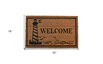 18" X 30" Brown and Black Coir Lighthouse Welcome Outdoor Door Mat