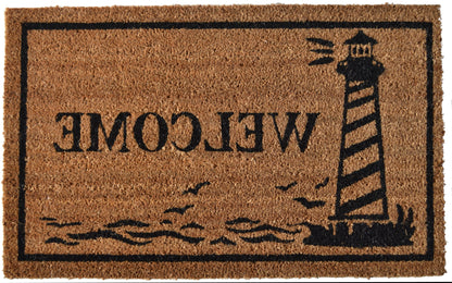 18" X 30" Brown and Black Coir Lighthouse Welcome Outdoor Door Mat