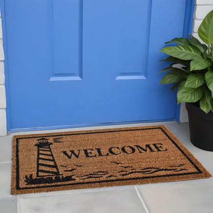 18" X 30" Brown and Black Coir Lighthouse Welcome Outdoor Door Mat