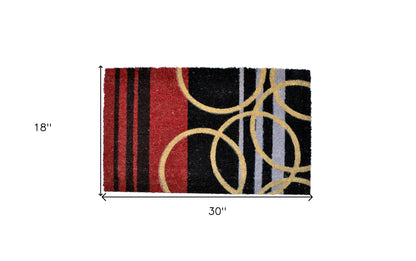 18" X 30" Black and Red Coir Striped Outdoor Door Mat