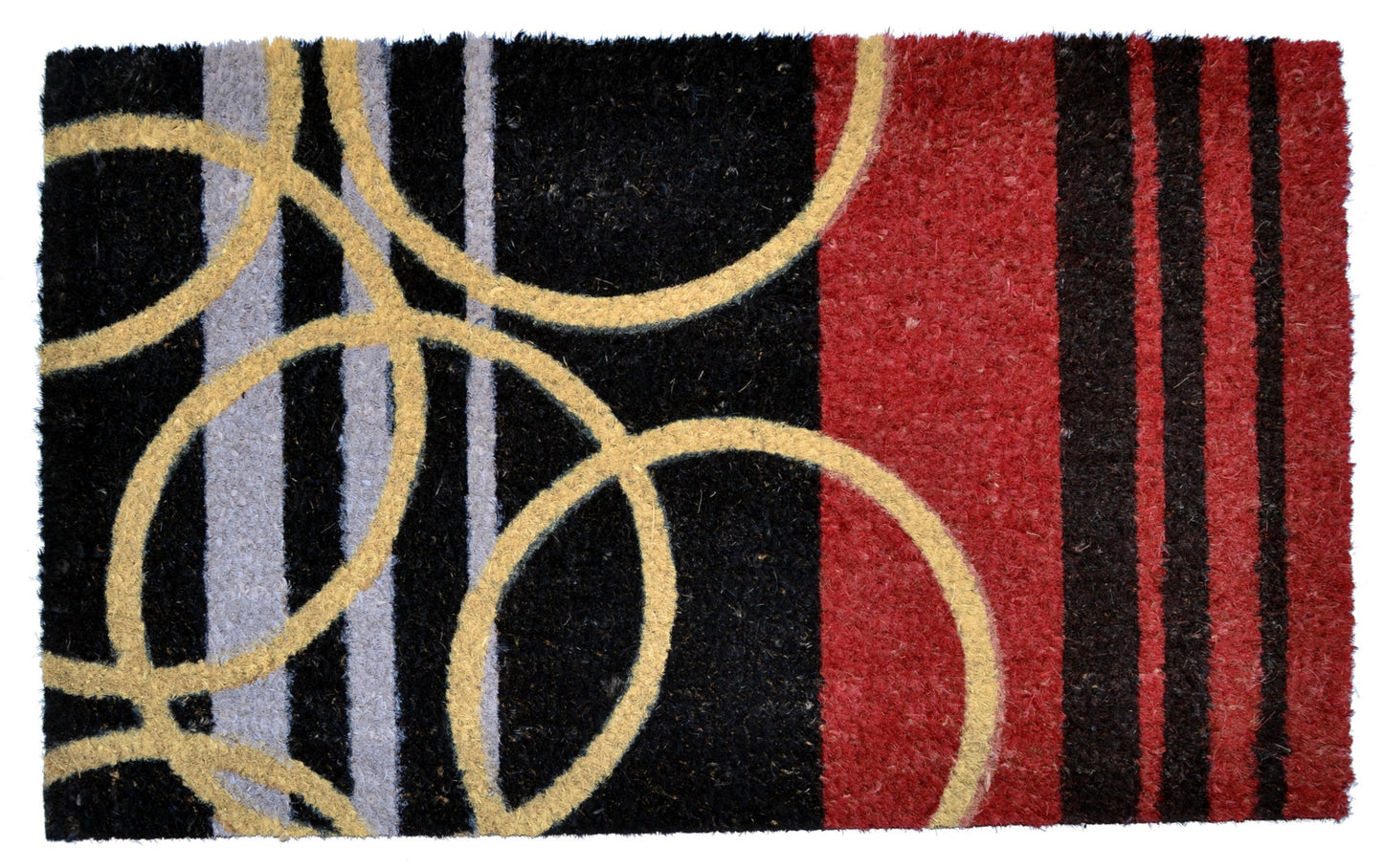 18" X 30" Black and Red Coir Striped Outdoor Door Mat