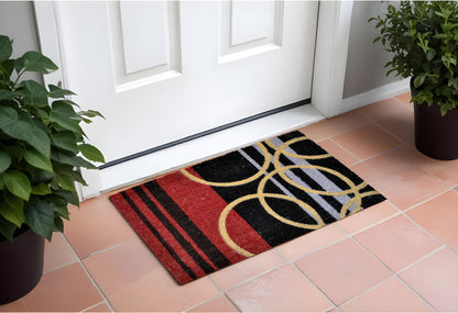 18" X 30" Black and Red Coir Striped Outdoor Door Mat