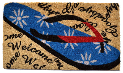 18" X 30" Red White and Blue Coir Flip Flop Welcome Outdoor Door Mat