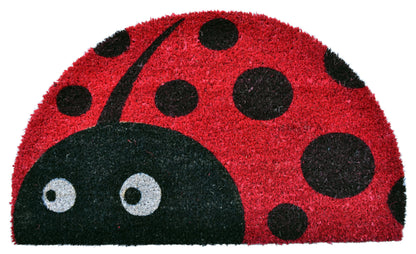 18" X 30" Black and Red Coir Ladybug Outdoor Semi Circle Door Mat